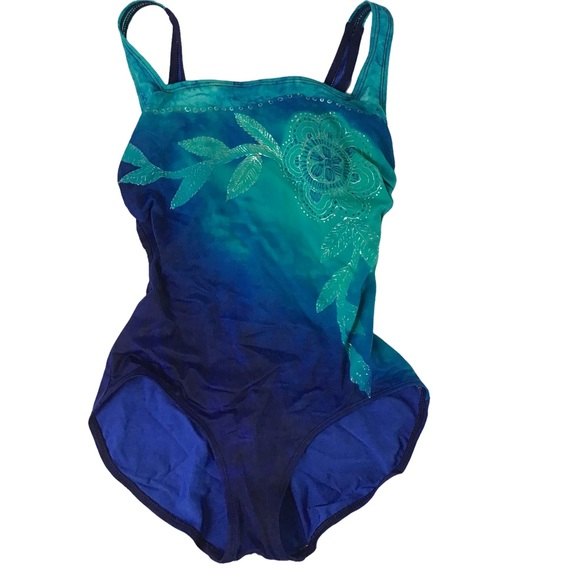 Roxanne Scoopneck Tank One-Piece Royal And Turquoise Bathing Suit Size 8 (32c)